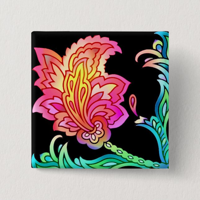 Neon Flowers 15 Cm Square Badge (Front)
