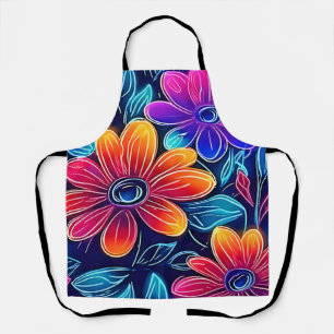 Neon Flowers Bloom Bright Apron