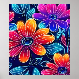 Neon Flowers Bloom Bright Poster