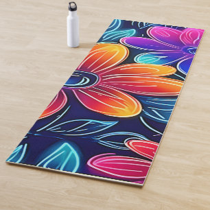 Neon Flowers Bloom Bright Yoga Mat