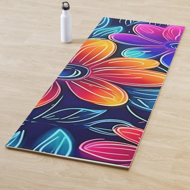 Neon Flowers Bloom Bright Yoga Mat (In Situ)