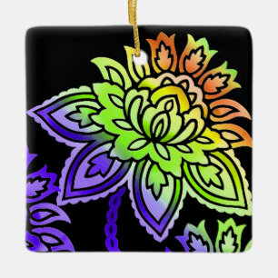 Neon Flowers Ceramic Ornament