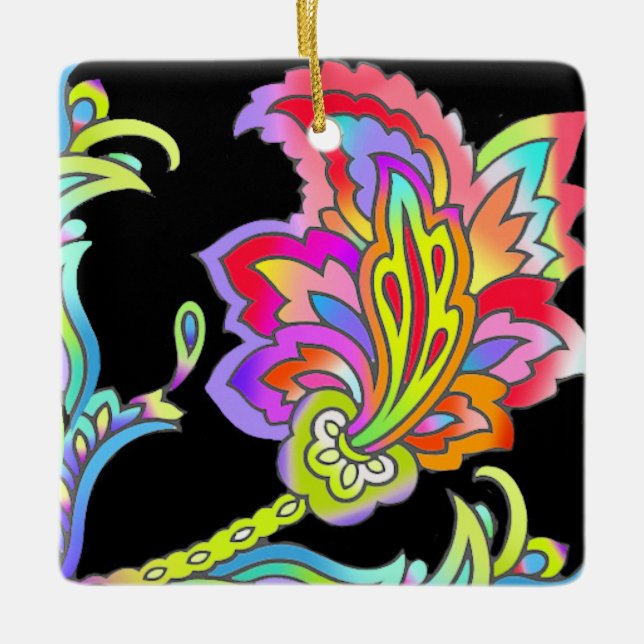 Neon Flowers Ceramic Ornament (Front)