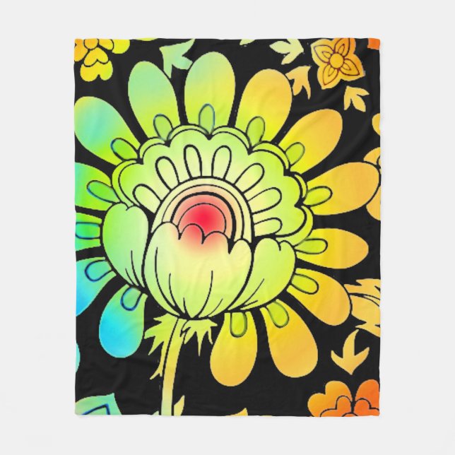 Neon Flowers Fleece Blanket (Front)
