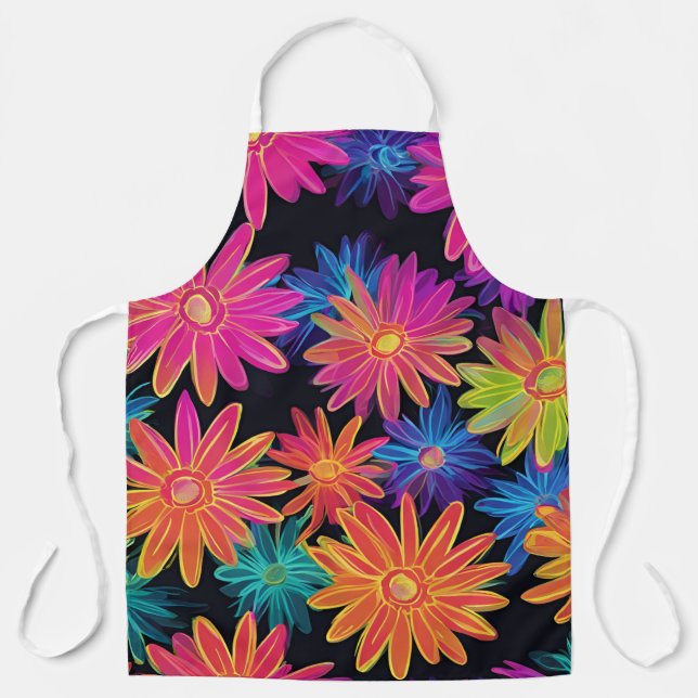 Neon Flowers Pattern Apron (Front)
