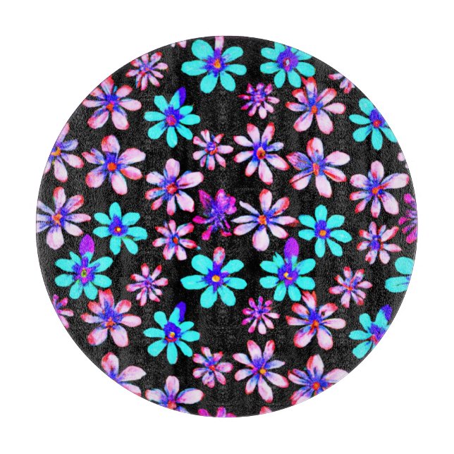 Neon Flowers Patterns Artwork. Buy Now Cutting Board (Front)