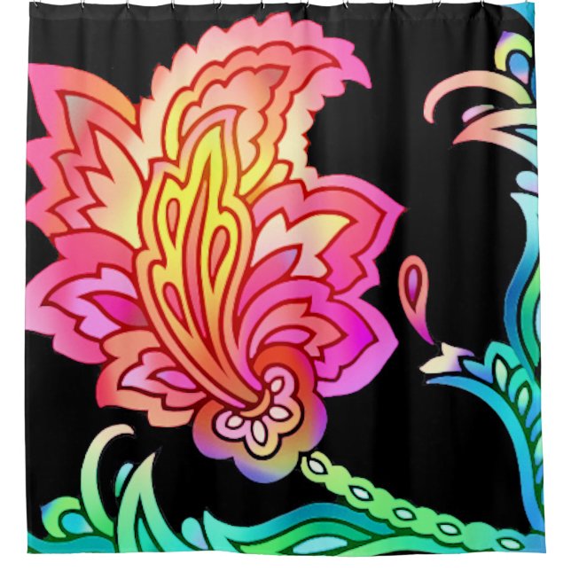 Neon Flowers Shower Curtain (Front)