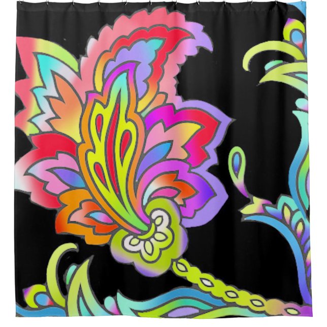 Neon Flowers Shower Curtain (Front)