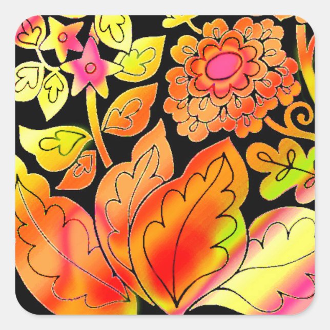 Neon Flowers Square Sticker (Front)