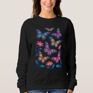 Neon Flowers with Six Glowing Butterflies Sweatshirt