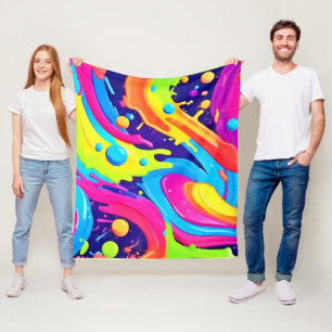 Neon Fluid Art Fleece Blanket