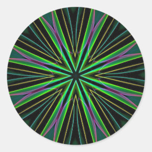 Neon Fluorescent Green Lavender Star Burst Classic Round Sticker