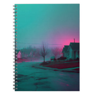 Neon Fog Suburban Street Notebook