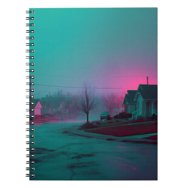 Neon Fog Suburban Street Notebook (Front)