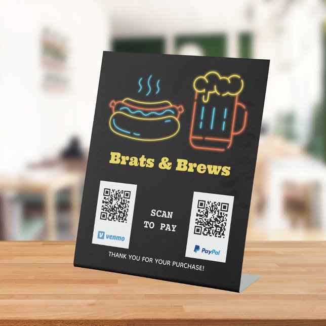 Neon Food Scan to Pay QR Code Pedestal Sign (Creator Uploaded)