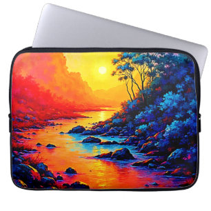 Neon Forest and River Painting Art Laptop Sleeve