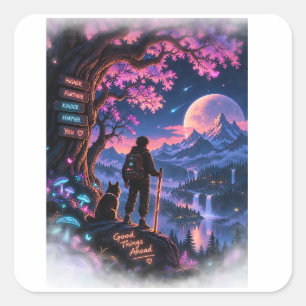 Neon Forest Wanderer Adventure Fantasy Square Sticker