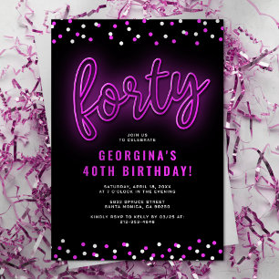 Neon Forty Birthday Party Invitation