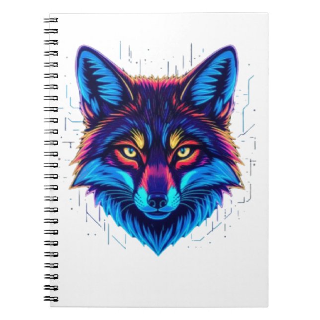 Neon Fox Face – Vibrant Glowing Design Notebook (Front)