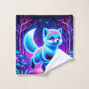 Neon Fox in Enchanted Forest Wash Cloth