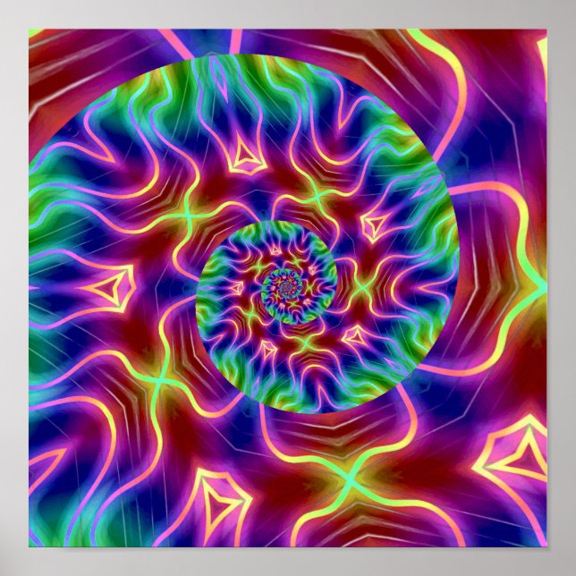 Neon Fractal Spiral Poster (Front)