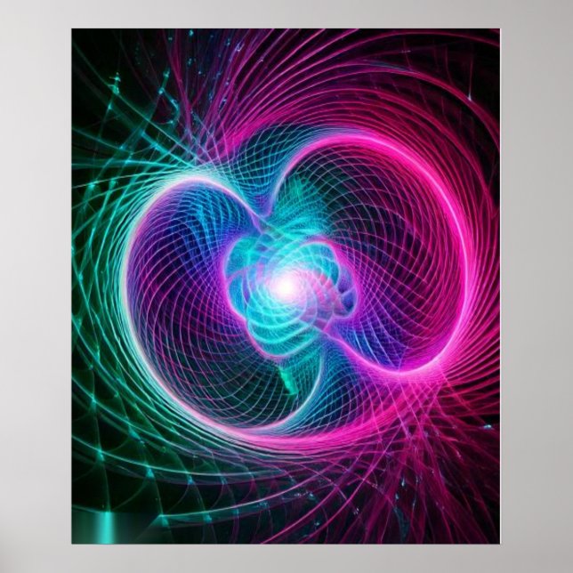 Neon Fractal Swirl Lines Abstract Pattern Poster (Front)