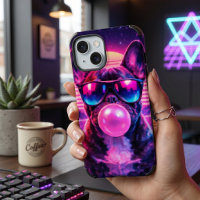 Neon French Bulldog Bubblegum Synthwave