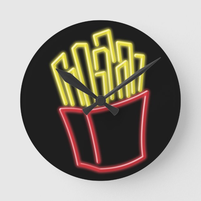 Neon French Fries Round Clock (Front)