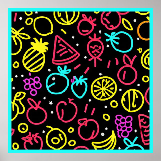 Neon Fruit Extravaganza Poster (Front)
