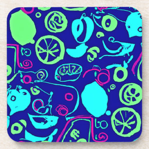 Neon Fruits Pattern Art Coaster