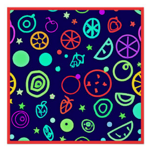 Neon Fruits Pattern Colors Poster