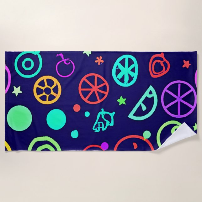 Neon Fruits Pattern Colours Beach Towel (Front)