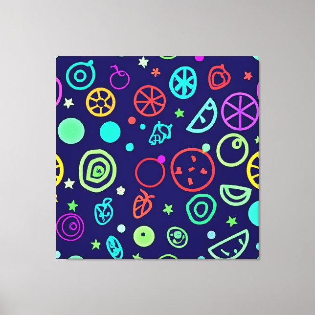Neon Fruits Pattern Colours Canvas Print (Front)