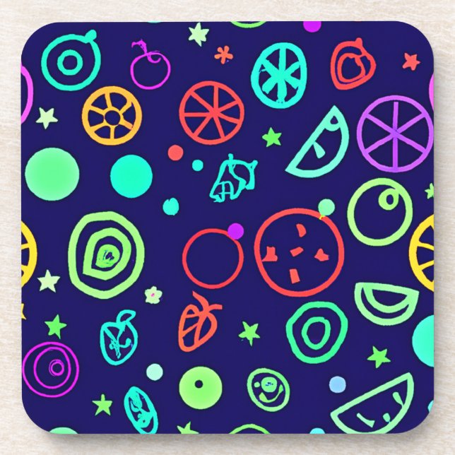 Neon Fruits Pattern Colours Coaster (Front)