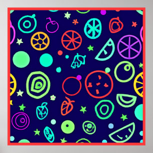 Neon Fruits Pattern Colours Poster