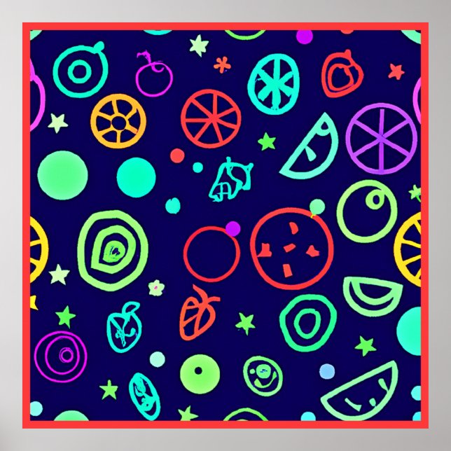Neon Fruits Pattern Colours Poster (Front)