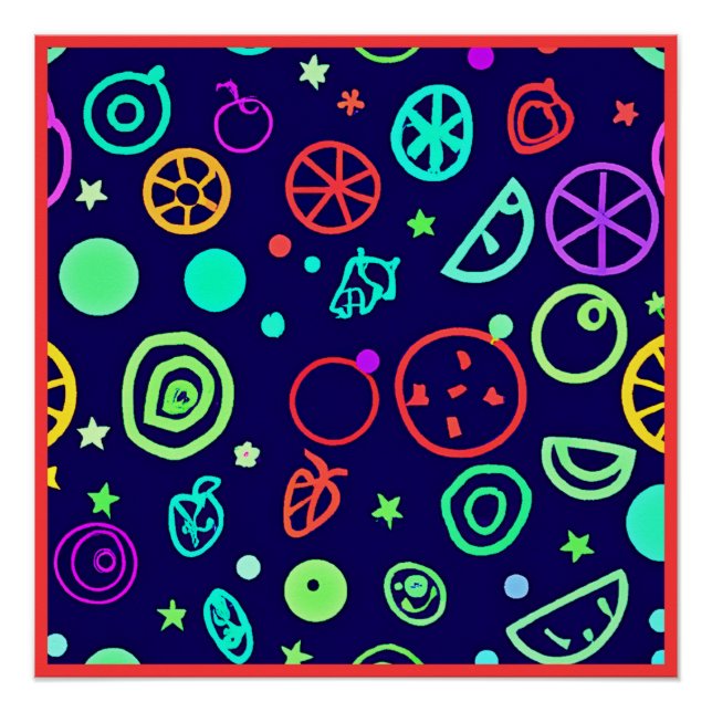 Neon Fruits Pattern Colours Poster (Front)