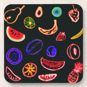 Neon Fruits Patterns Artwork design Coaster