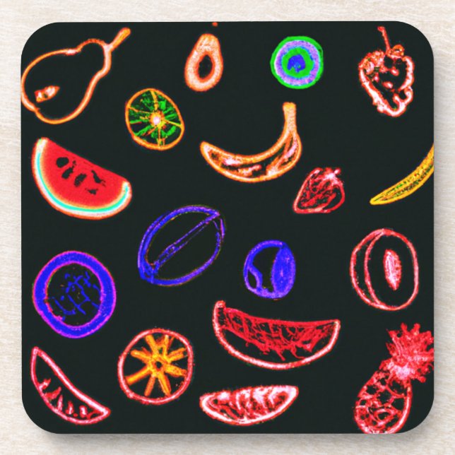 Neon Fruits Patterns Artwork design Coaster (Front)