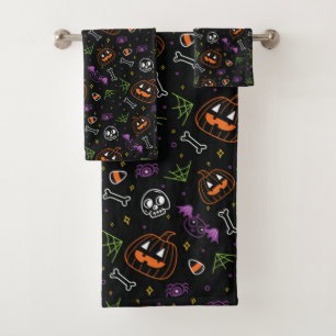 Neon Fun Halloween Pattern Bath Towel Set