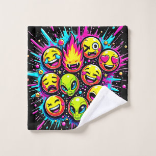 Neon Funky Emoji Mix Bath Towel Set