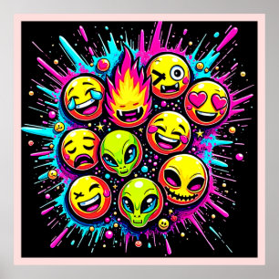 Neon Funky Emoji Mix Poster
