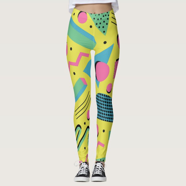 Neon Funky Memphis Pattern Leggings (Front)