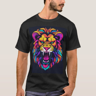 "Neon Fury" Lion and Snake T-Shirt Design
