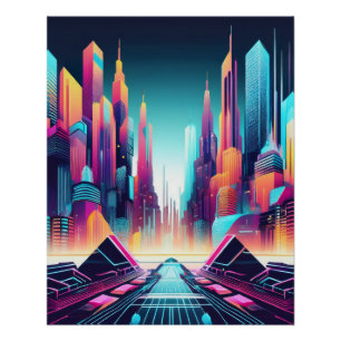 Neon Futuristic Cyber City Art Poster