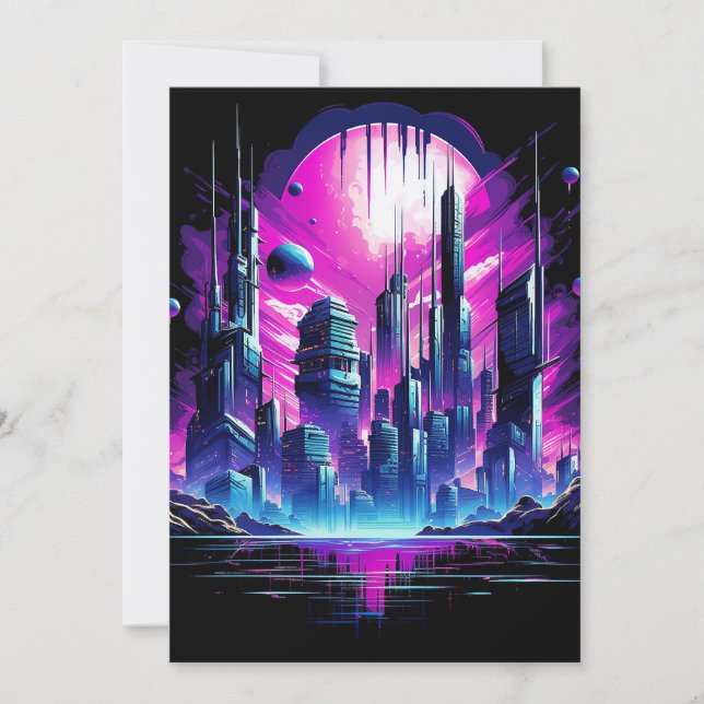 Neon Futuristic CyberScape Skyline Announcement (Front)