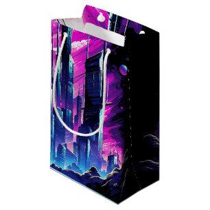 Neon Futuristic CyberScape Skyline Small Gift Bag
