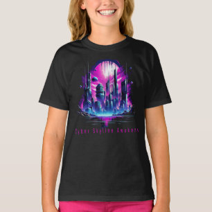 Neon Futuristic CyberScape Skyline T-Shirt