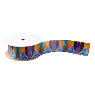 Neon Futuristic hologram Pyramid in Modern City Satin Ribbon
