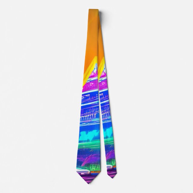 Neon Futuristic hologram Pyramid in Modern City Tie (Front)